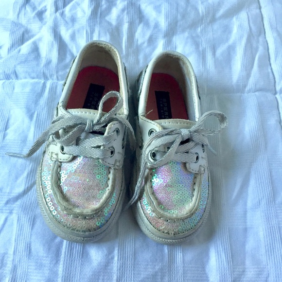 Adorable toddler white/iridescent sequins Sperrys! - Picture 2 of 7